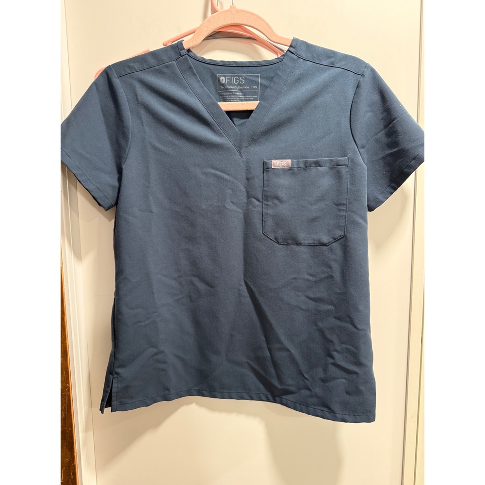 FIGS Catarina Scrub‎ Top XS Navy Blue V-Neck Chest Pocket 1000212